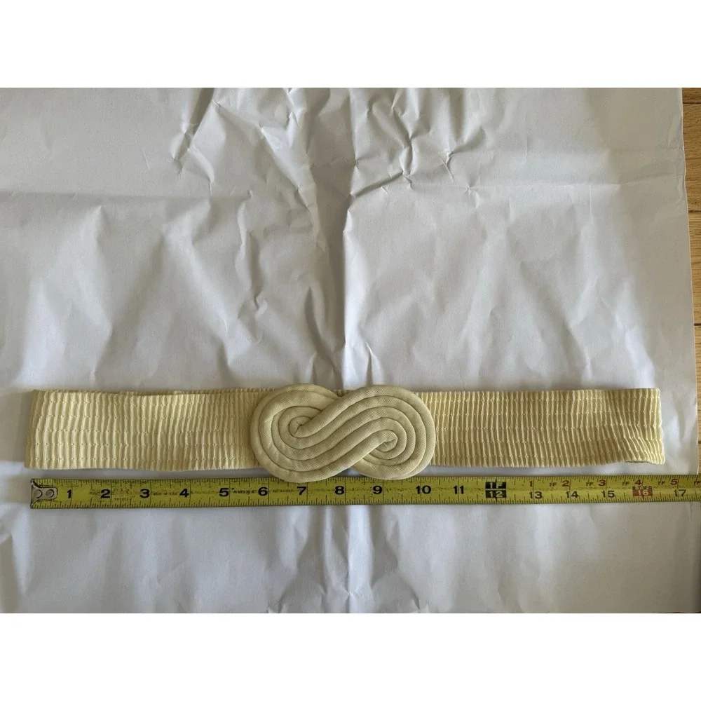 VTG Ivory Elastic Cinch Belt 80s Fabric Infinity Buckle One Size 34